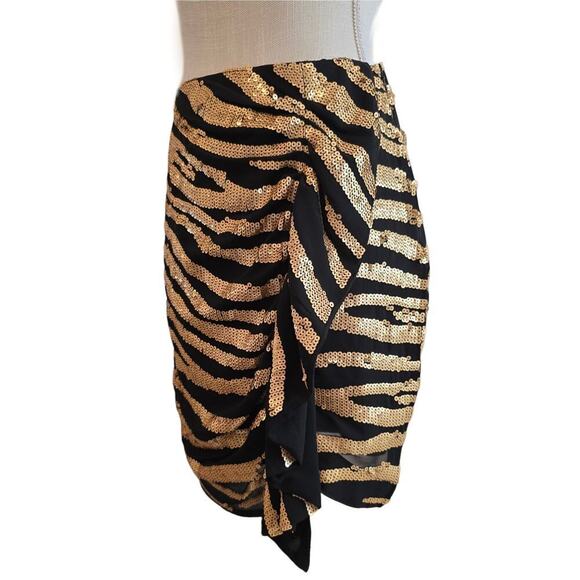 Nasty Gal NWT Zebra Sequin Mini Skirt Sz 6 - Picture 5 of 11